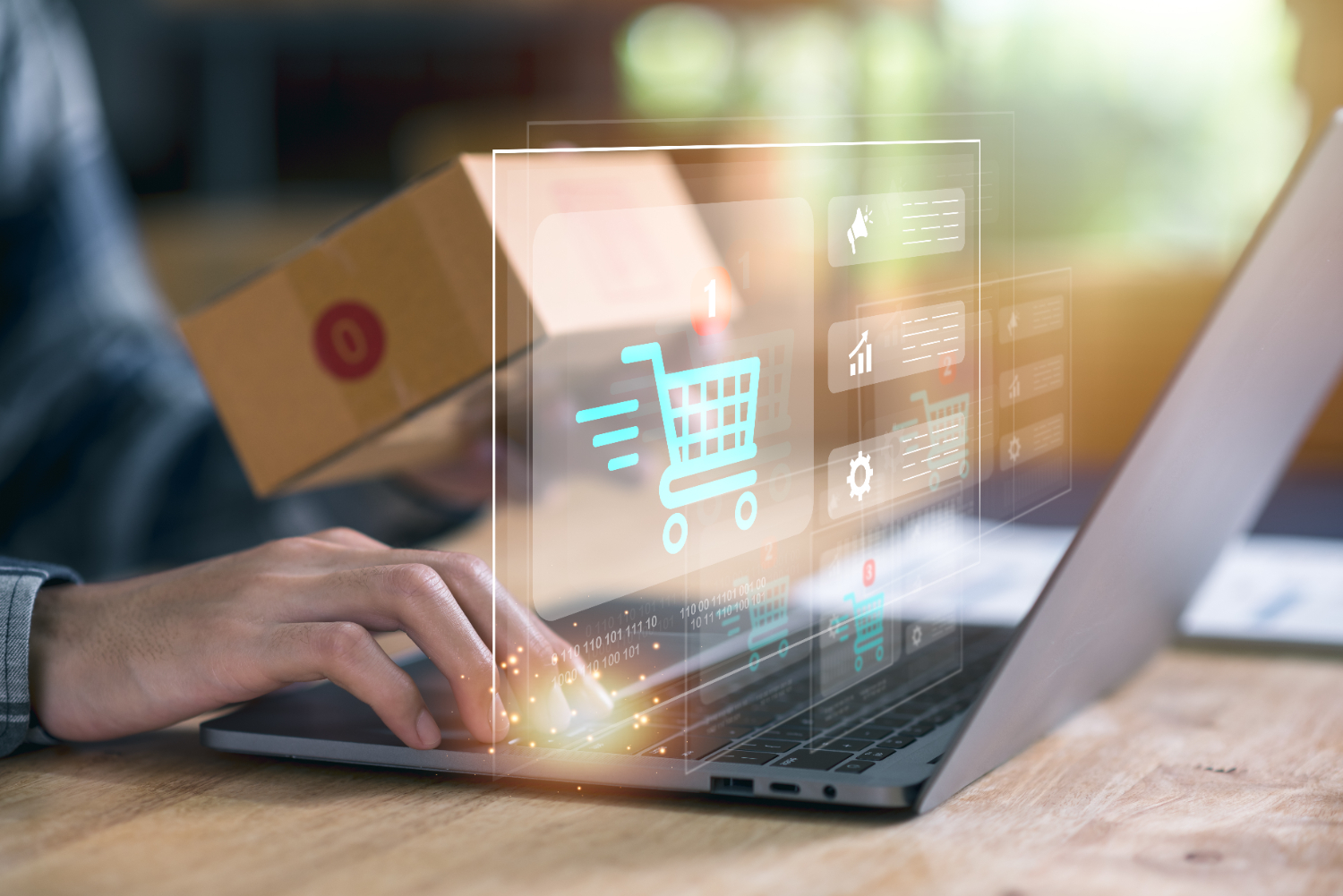 A imagem mostra uma pessoa acessando uma loja online para representar as tendências de e-commerce para 2025.