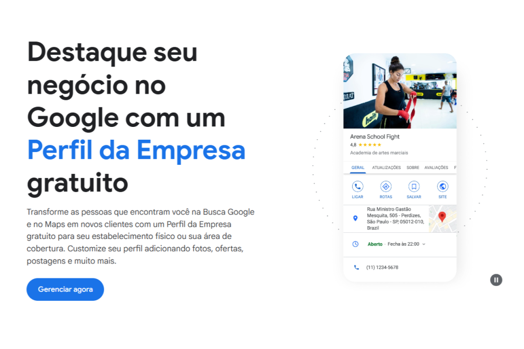 A imagem mostra a página do Google Meu Negócio como uma alternativa para fortalecer a presença digital.